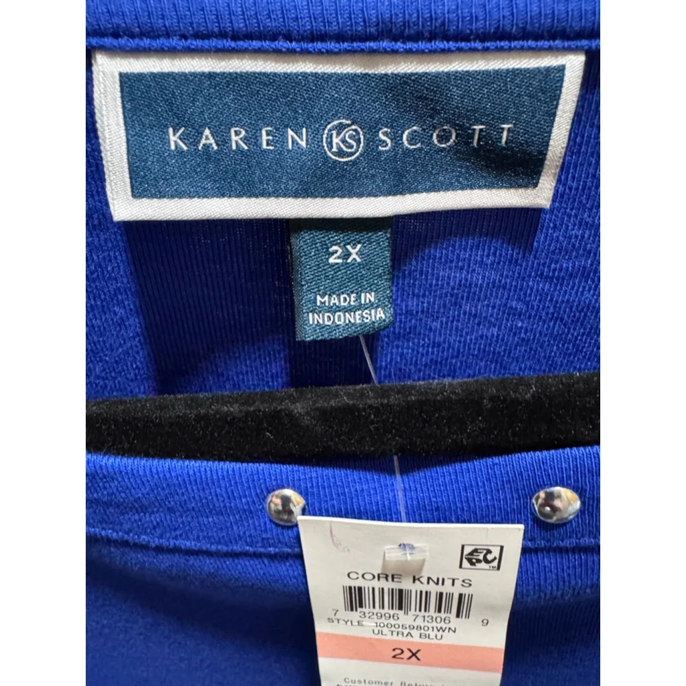 Karen Scott Silver-Tone Stud Boat-Neck Top NWT 2X - Picture 3 of 6